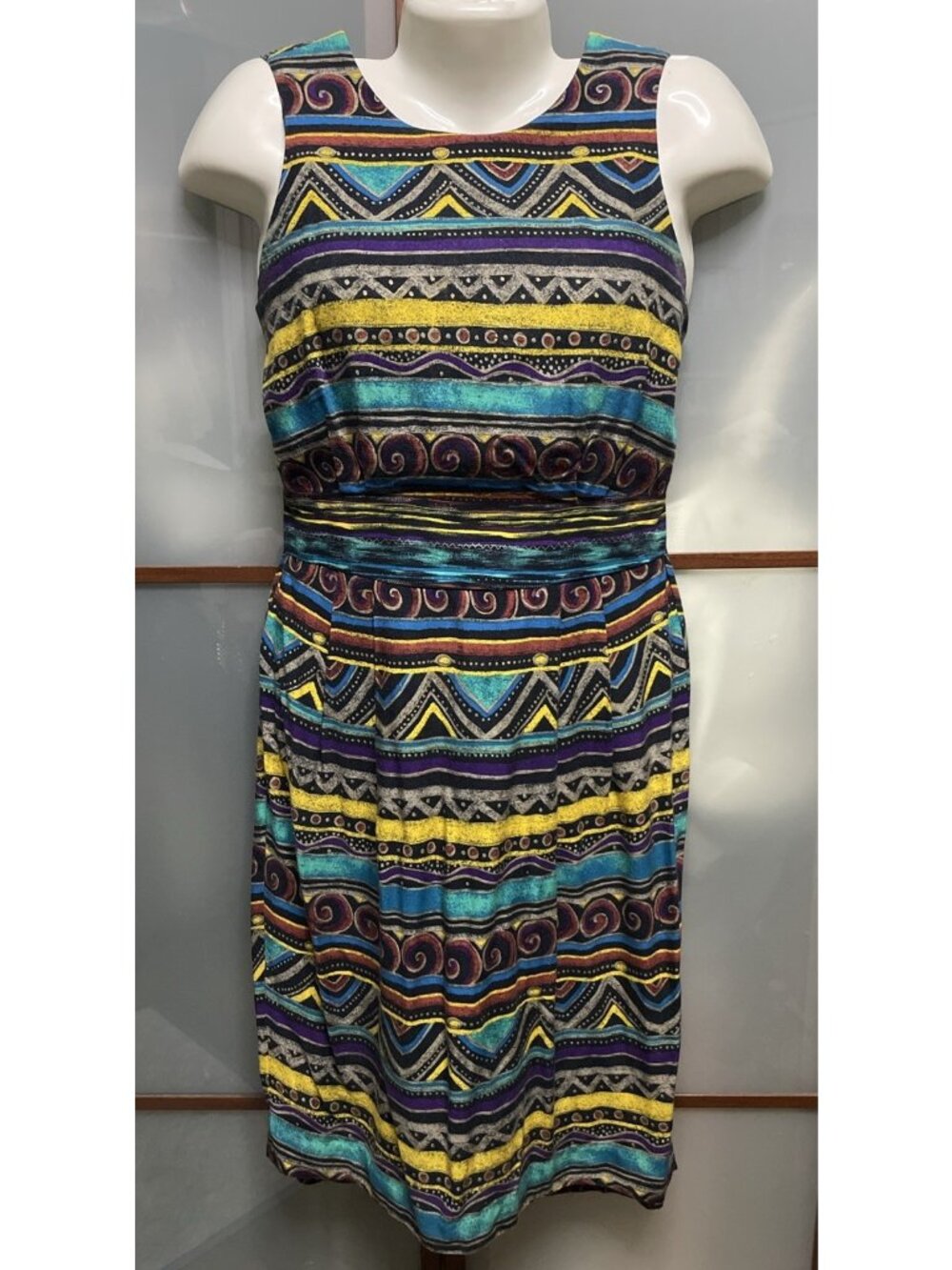 Positive Attitude Vintage 90s Size 6 Midi Dress Sheath Lined Tribal Boho Striped